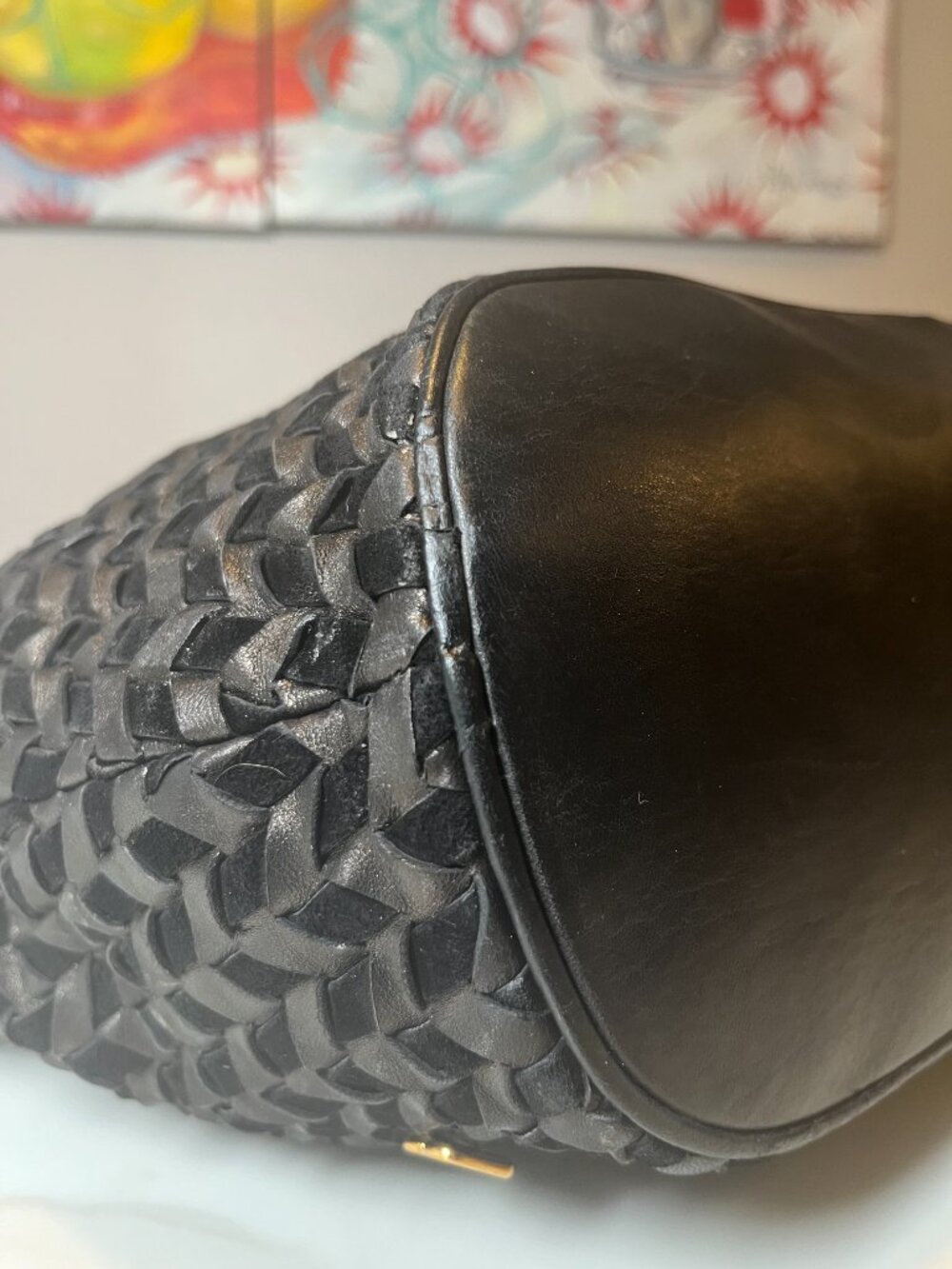 Vintage Bally Black Woven Suede & Leather Tote Bag - Picture 9 of 16